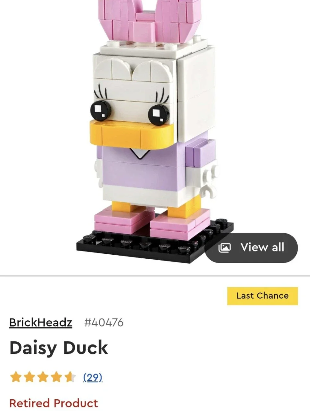 LEGO BRICKHEADZ DISNEY DAISY DUCK BNWT Limited Edition RETIRED!